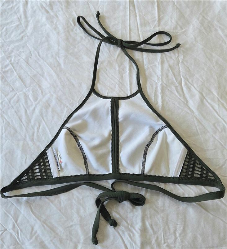 NWOT Robin Piccone S Keyhole Hi Neck Triangle Bikini Swim Top Green 133096