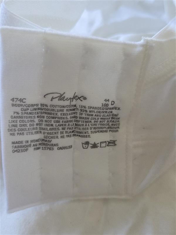NWOT Playtex 18 Hour 44D Lift & Support Wire-Free Cotton Bra 474C White 133104
