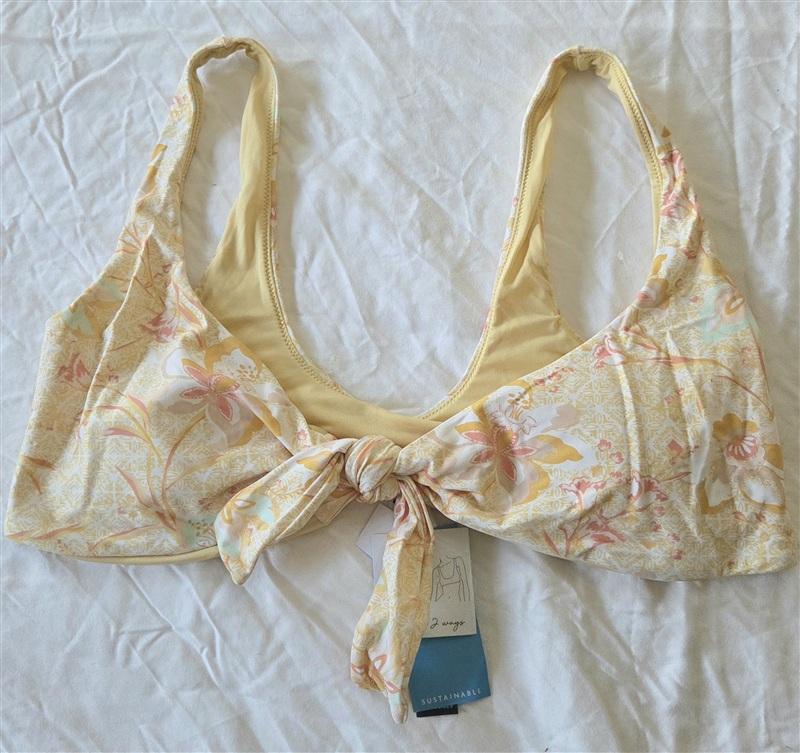 NWT O'Neill L Yellow Floral Scoop Neck Halter Bikini Swim Top 133109