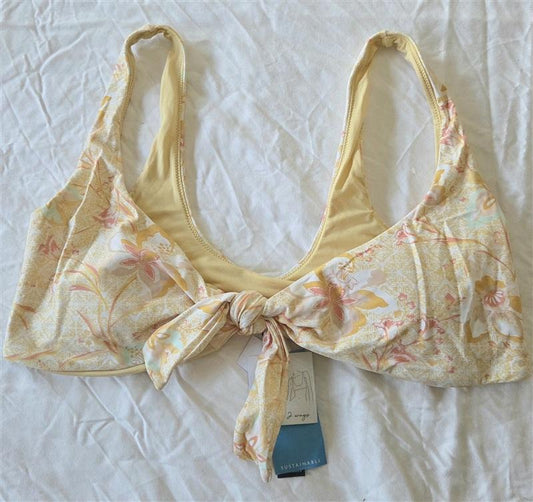 NWT O'Neill L Yellow Floral Scoop Neck Halter Bikini Swim Top 133109