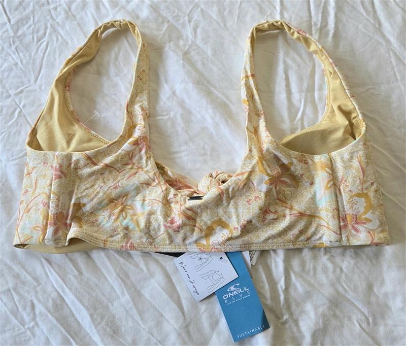 NWT O'Neill L Yellow Floral Scoop Neck Halter Bikini Swim Top 133109