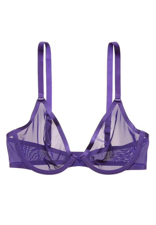 NWOT CUUP 32E The Plunge Mesh Purple Sheer Underwire Bra 133110