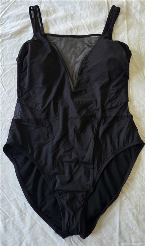NWT Kenneth Cole XL Sheer Deep V Cut-Out 1pc Black Swimsuit 132880