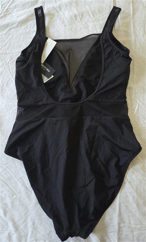 NWT Kenneth Cole XL Sheer Deep V Cut-Out 1pc Black Swimsuit 132880