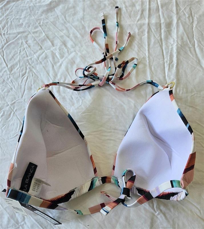 NWT La Blanca Island Goddess 38DD Stripe Halter Triangle Bikini Swim Top 133114