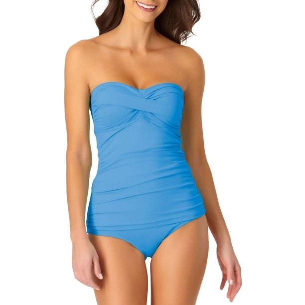 NWOTD Anne Cole Live In Color 8 Blue Strapless Bandeau Tankini Swim Top 133118