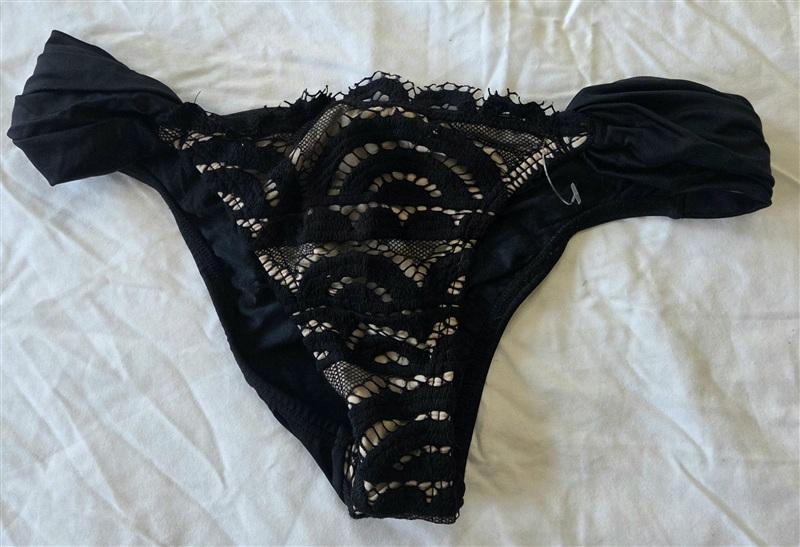 NWOT Pilyq PQ S Lace Fanned Full Bikini Swim Bottoms Black 133120