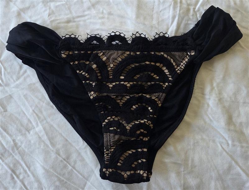 NWOT Pilyq PQ S Lace Fanned Full Bikini Swim Bottoms Black 133120