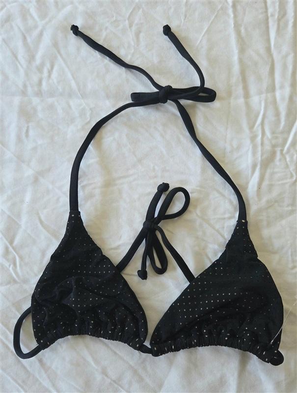 NWOT Pilyq PQ S Dot Tri Tie Triangle Black Beige Bikini Swim Top 133122
