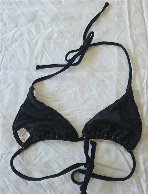 NWOT Pilyq PQ S Dot Tri Tie Triangle Black Beige Bikini Swim Top 133122