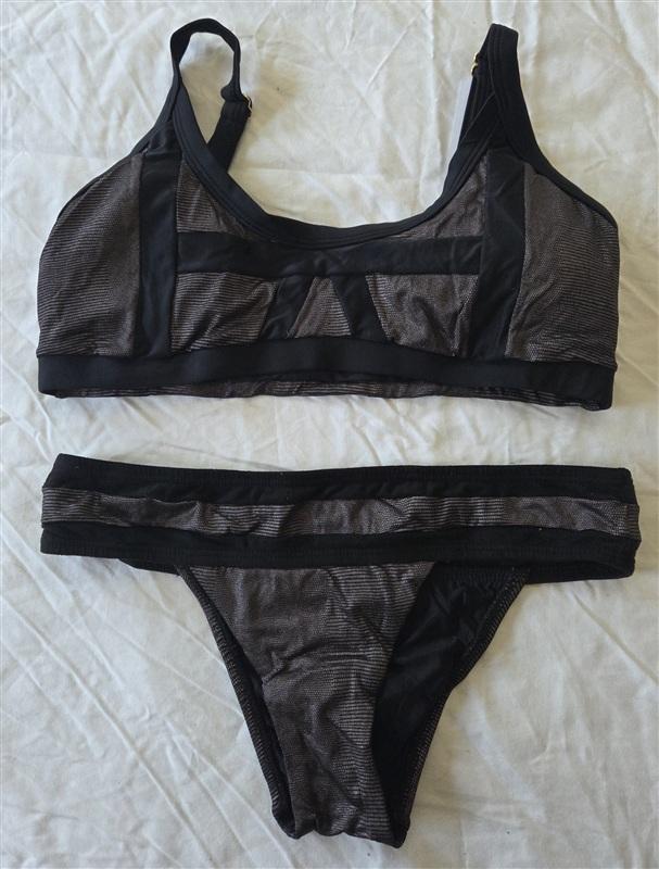 NWT Pilyq Cadillac Color Blocked Bikini swim top L & Bottom Sm 133125