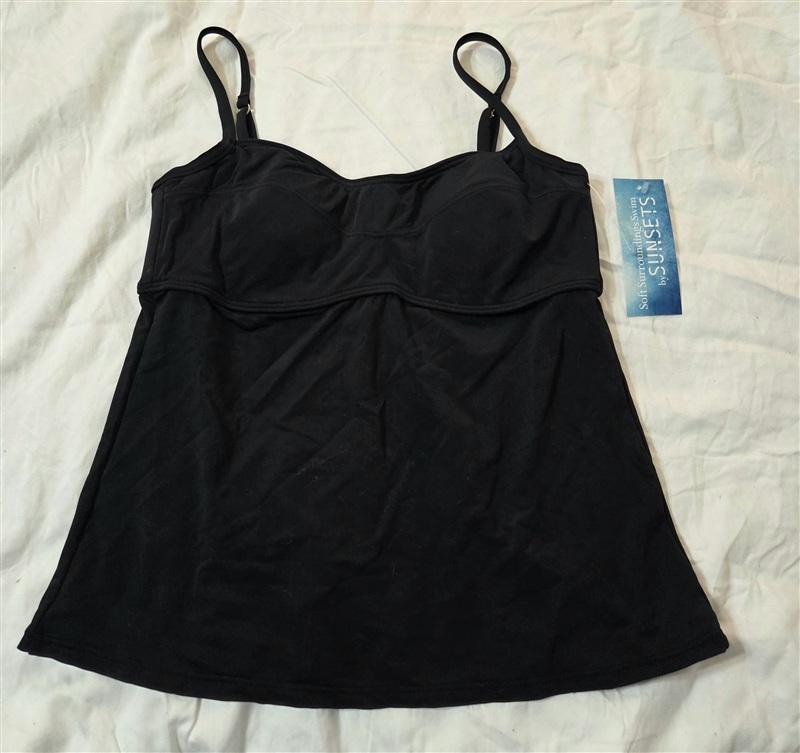 NWT Soft Surroundings Sunset M Tankini Top Solid Black 133128