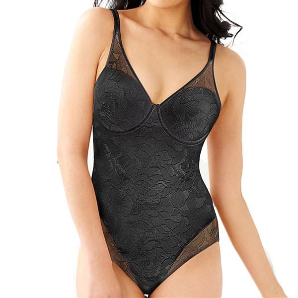 NWT Bali 34B Ultra Firm Tummy-Control Sheer Lace Body Briefer 6552 Black 133171