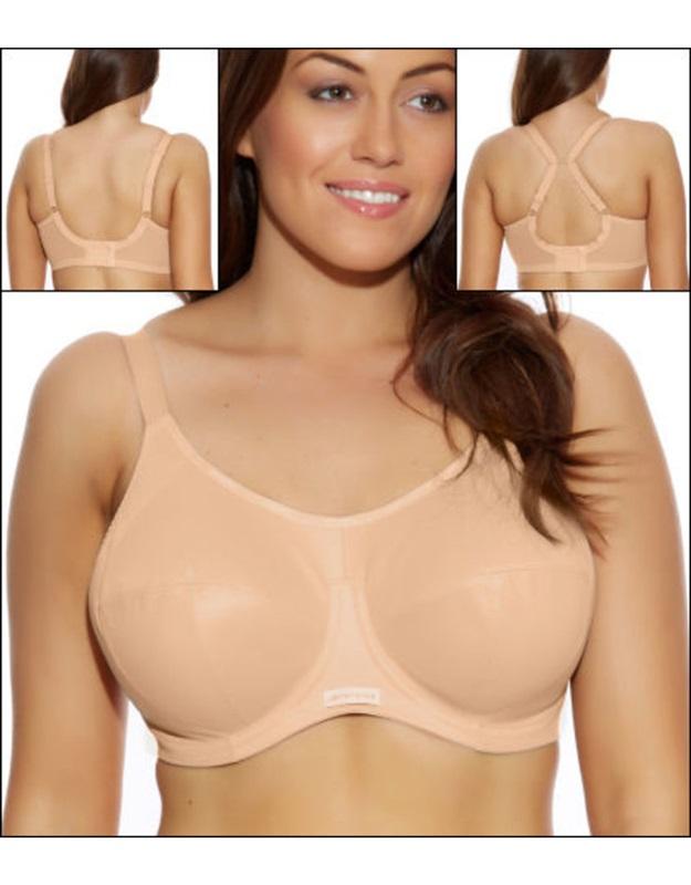 NWT Elomi 38O USA Energise Underwire Sports Bra with J Hook EL8041 Beige 133181