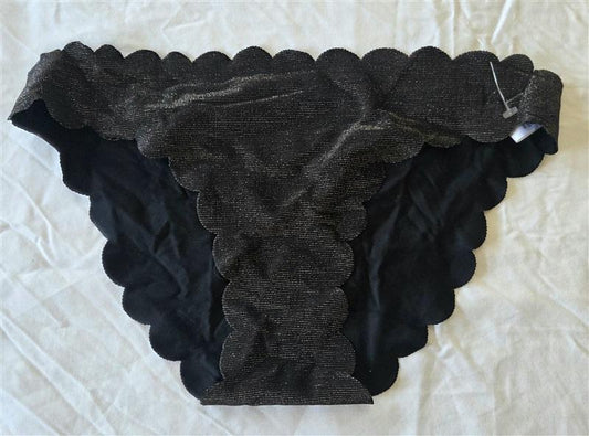 NWT Pilyq S Midnight Black Seamless Scalloped Bikini Bottom Black 133189