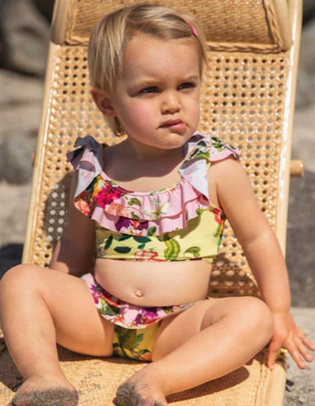 NWT PIlyq 10 Girls SHB Ruffle floral Bikini Top Bottom Yellow Pink 133191