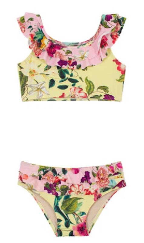 NWT PIlyq 10 Girls SHB Ruffle floral Bikini Top Bottom Yellow Pink 133191