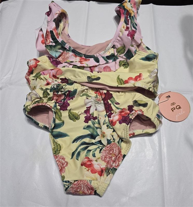 NWT PIlyq 10 Girls SHB Ruffle floral Bikini Top Bottom Yellow Pink 133191