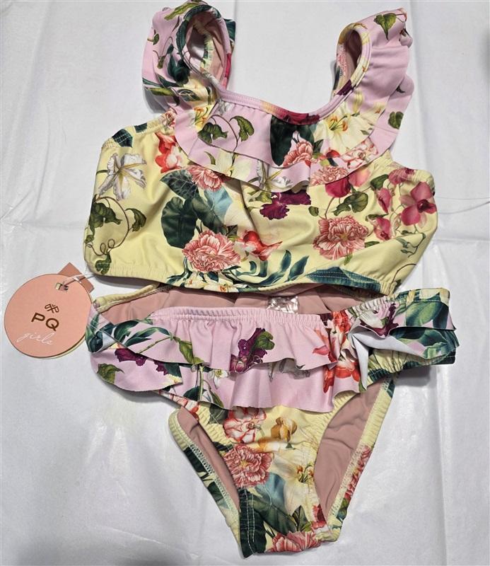 NWT PIlyq 10 Girls SHB Ruffle floral Bikini Top Bottom Yellow Pink 133191