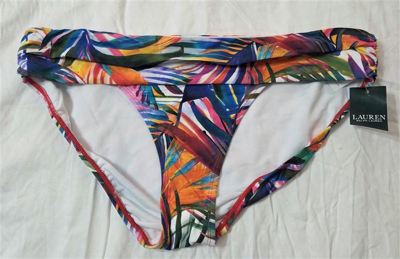 NWT Ralph Lauren 12 Rainbow Palm Print Banded Bikini Swim Bottom #133194