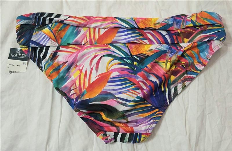 NWT Ralph Lauren 12 Rainbow Palm Print Banded Bikini Swim Bottom #133194