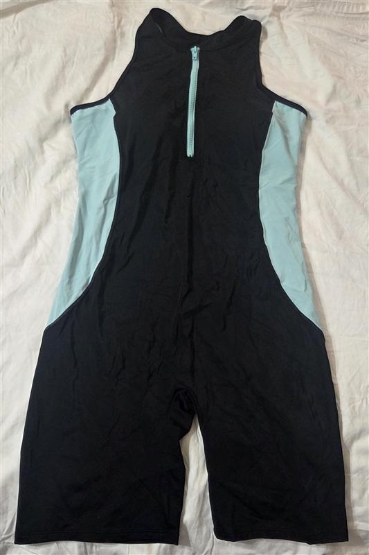NWT Swimsuits For All 16 Black Mint Green Zip UP 1pc Singlet Swim 133199