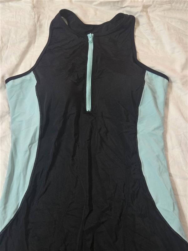 NWT Swimsuits For All 16 Black Mint Green Zip UP 1pc Singlet Swim 133199