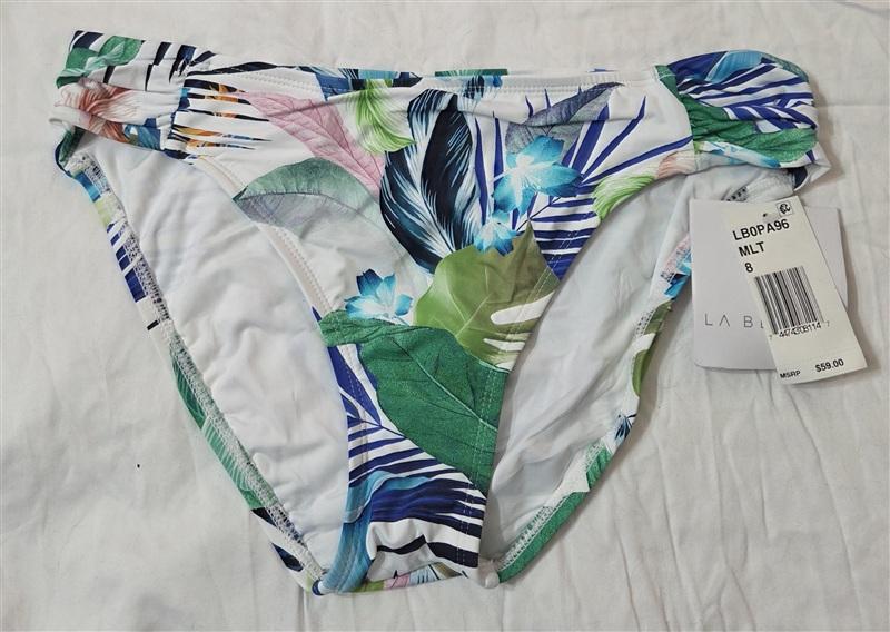 NWT La Blanca 8 Tropical Palm Rusched Side Bikini Swim Bottoms 133200