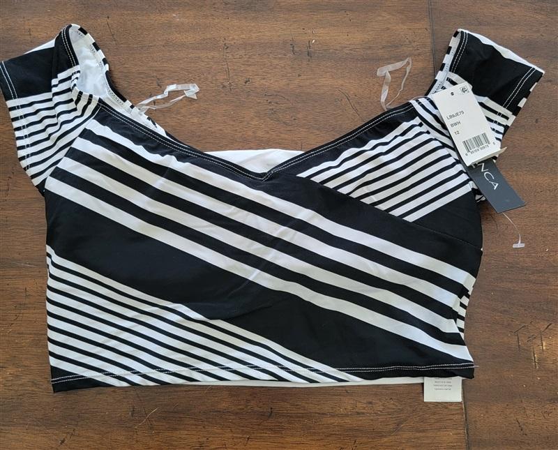 NWT La Blanca 8 Off Shoulder Cap Sleeve Hipster Bikini Swimsuit Crop Top 133204