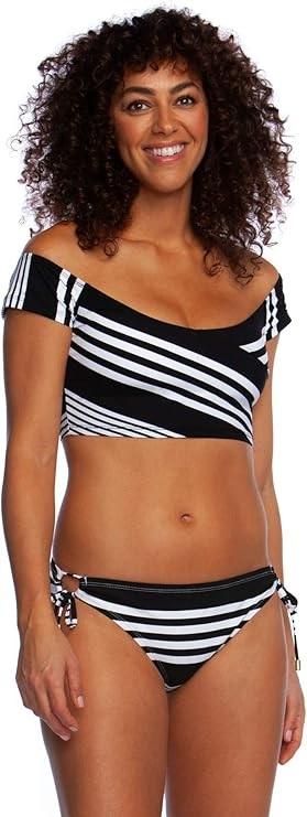 NWT La Blanca 8 Off Shoulder Cap Sleeve Hipster Bikini Swimsuit Crop Top 133204