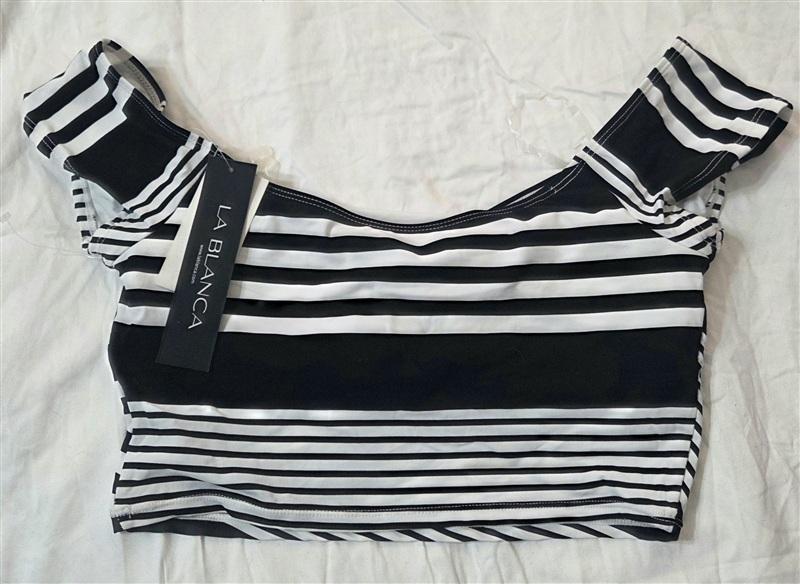 NWT La Blanca 8 Off Shoulder Cap Sleeve Hipster Bikini Swimsuit Crop Top 133204