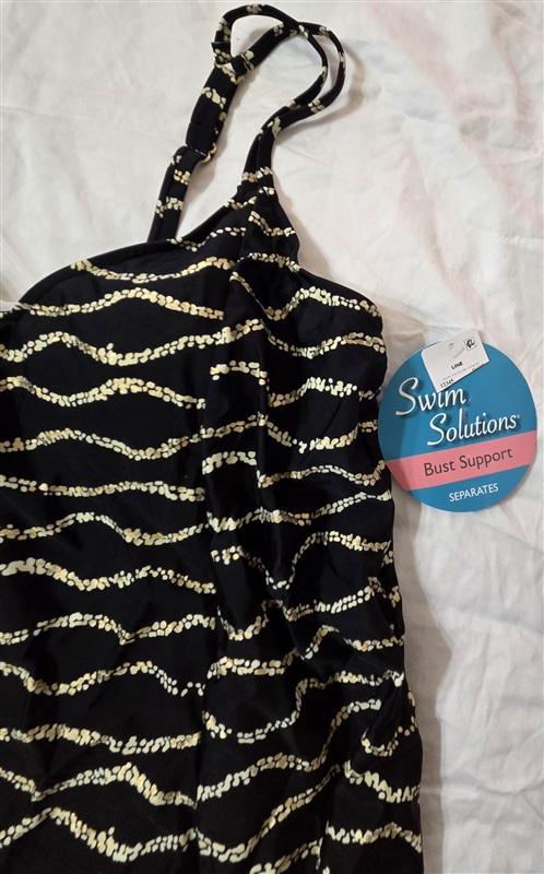NWOT Swim Solutions Black Diamond SZ 10 Shirred Tankini Swim Top #99860