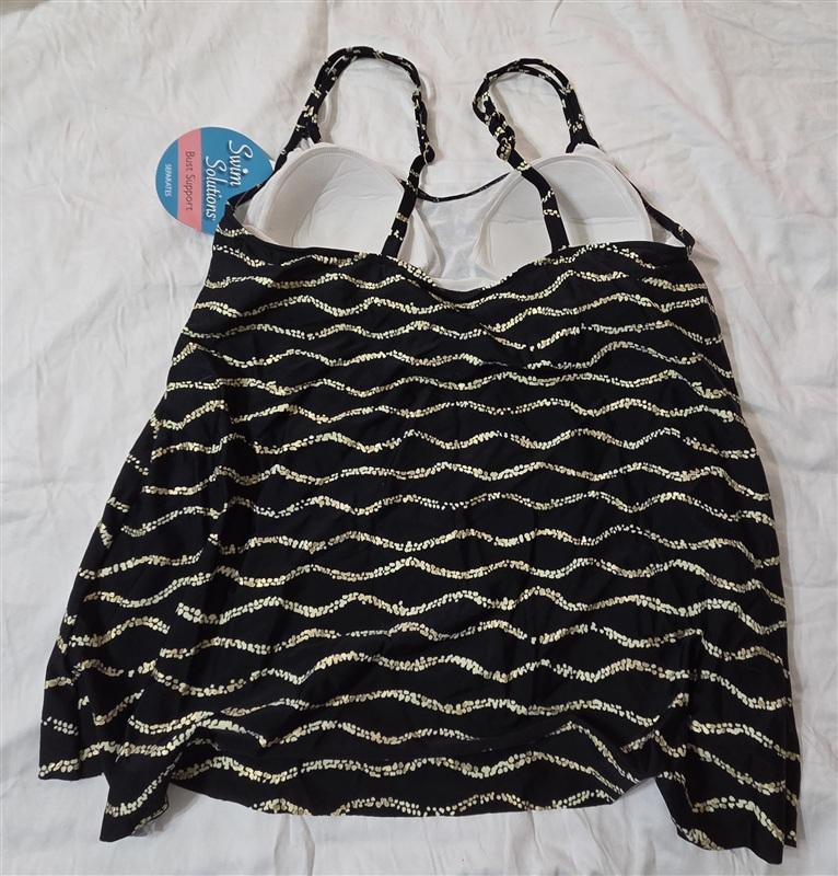 NWOT Swim Solutions Black Diamond SZ 10 Shirred Tankini Swim Top #99860