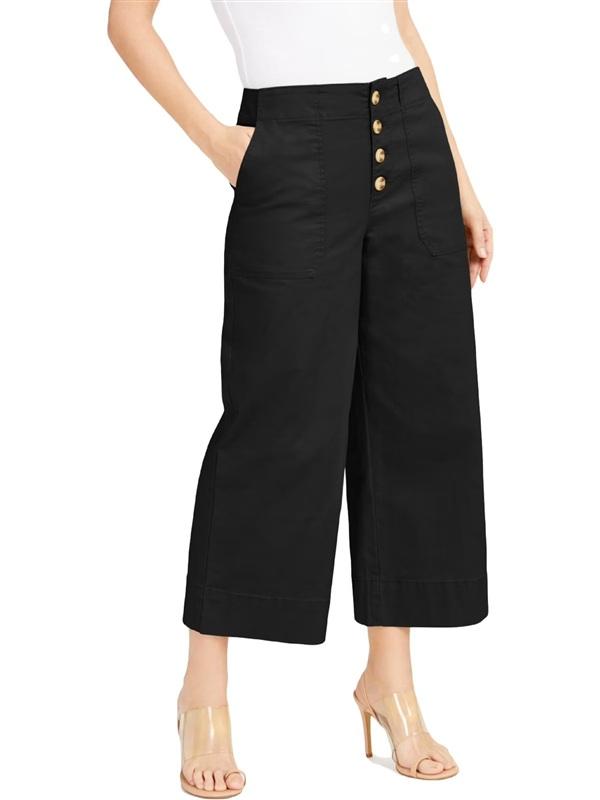 NWOT INC 14 Wide Leg Crop Button Fly Black Chino Pants 133243