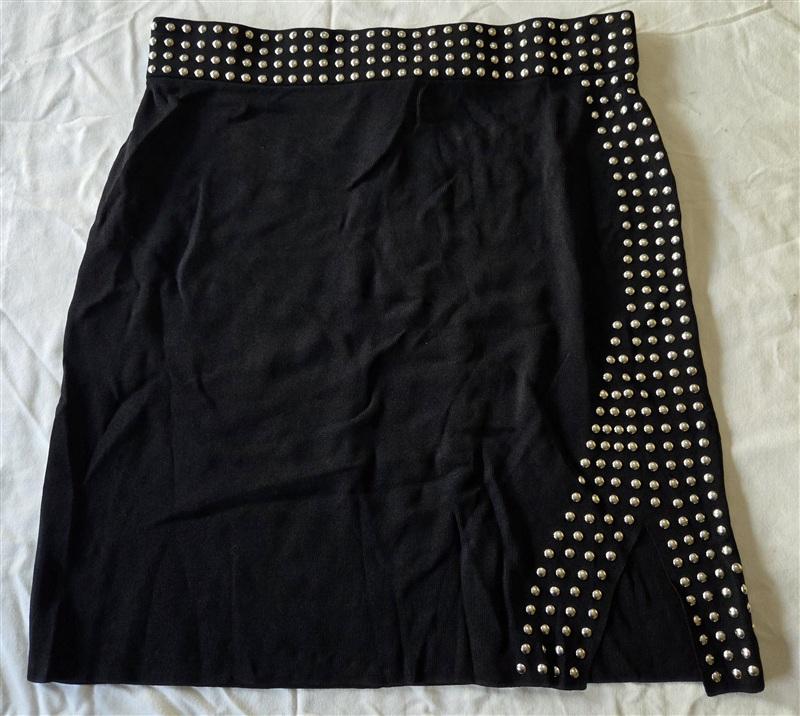 NWT Inc LG Silver Studded Sweater Mini Skirt Black 133248