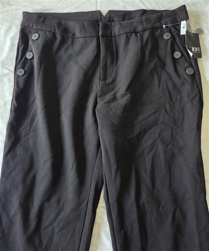 NWT KUT 16 Button Front Side Black Trouser Pants 133256