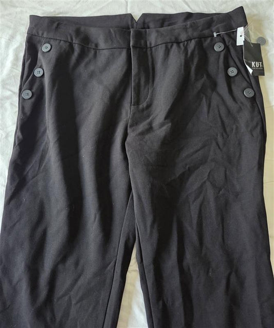 NWT KUT 16 Button Front Side Black Trouser Pants 133256