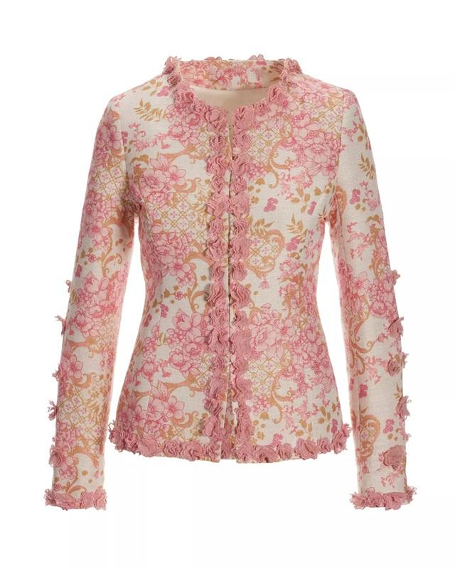 NWOT Boston Proper 14 Pink Floral Sparkle Status Print 3D Floral Jacket 133280