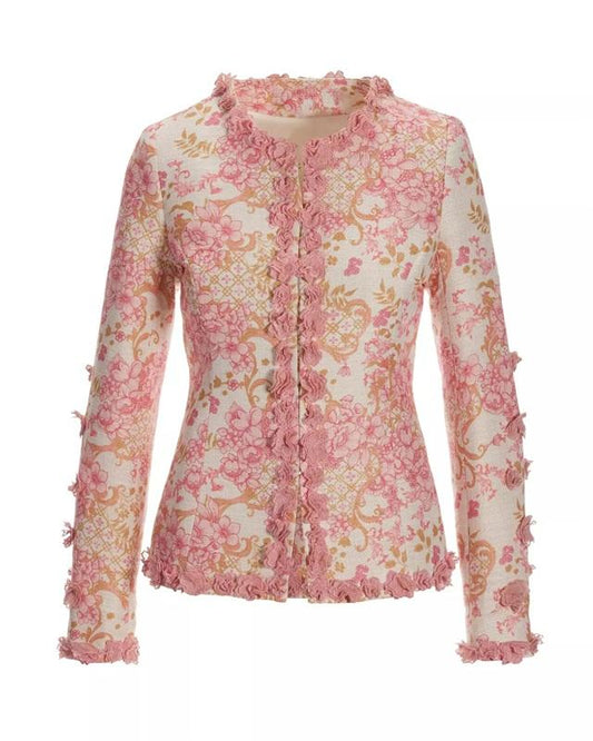 NWOT Boston Proper 14 Pink Floral Sparkle Status Print 3D Floral Jacket 133280