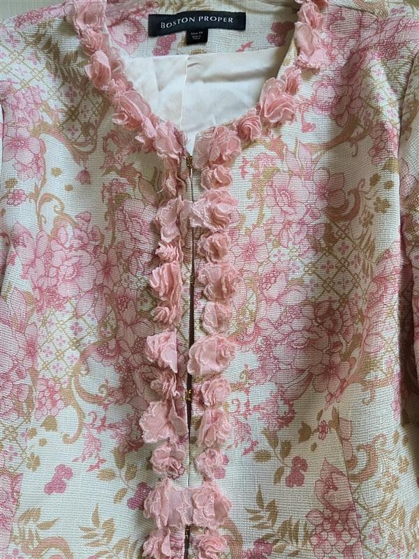 NWOT Boston Proper 14 Pink Floral Sparkle Status Print 3D Floral Jacket 133280