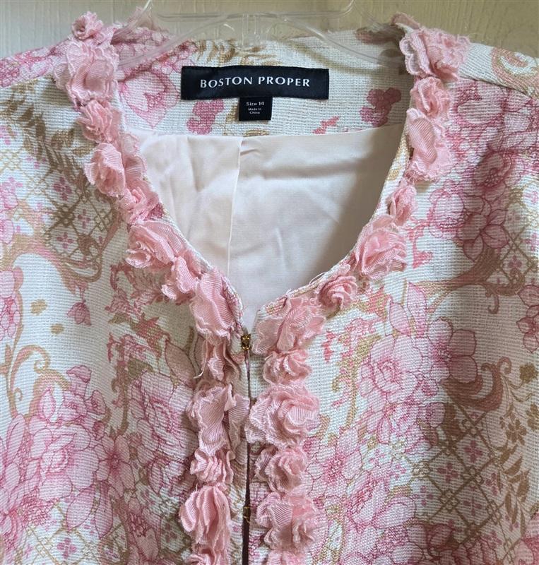 NWOT Boston Proper 14 Pink Floral Sparkle Status Print 3D Floral Jacket 133280