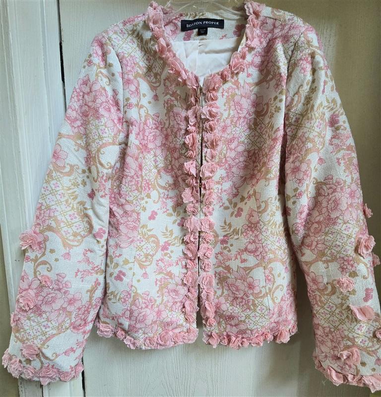 NWOT Boston Proper 14 Pink Floral Sparkle Status Print 3D Floral Jacket 133280