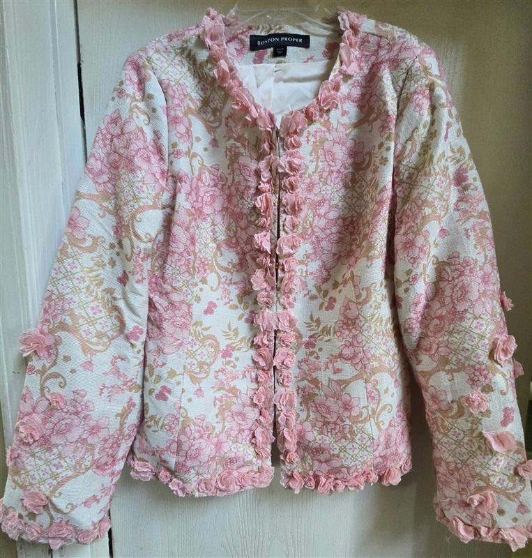 NWOT Boston Proper 14 Pink Floral Sparkle Status Print 3D Floral Jacket 133280