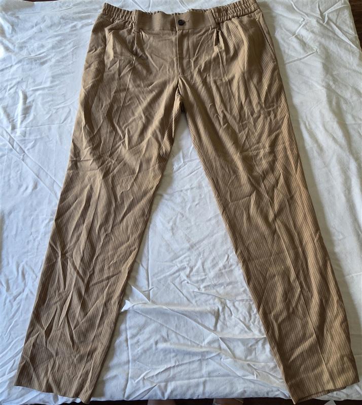 NWOT INC LG Pinstripe Tan Elastic Waist Button Up Pants 133285