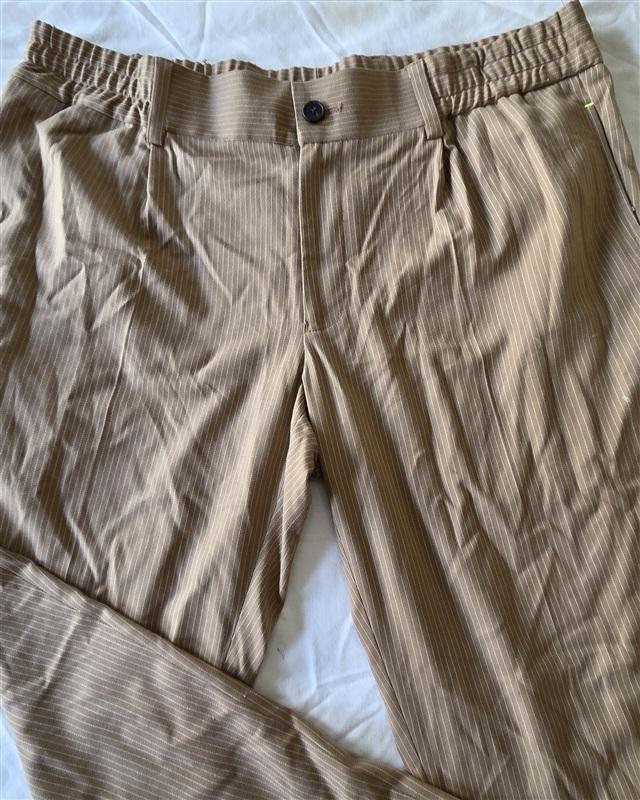 NWOT INC LG Pinstripe Tan Elastic Waist Button Up Pants 133285