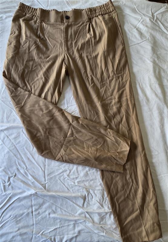 NWOT INC LG Pinstripe Tan Elastic Waist Button Up Pants 133285