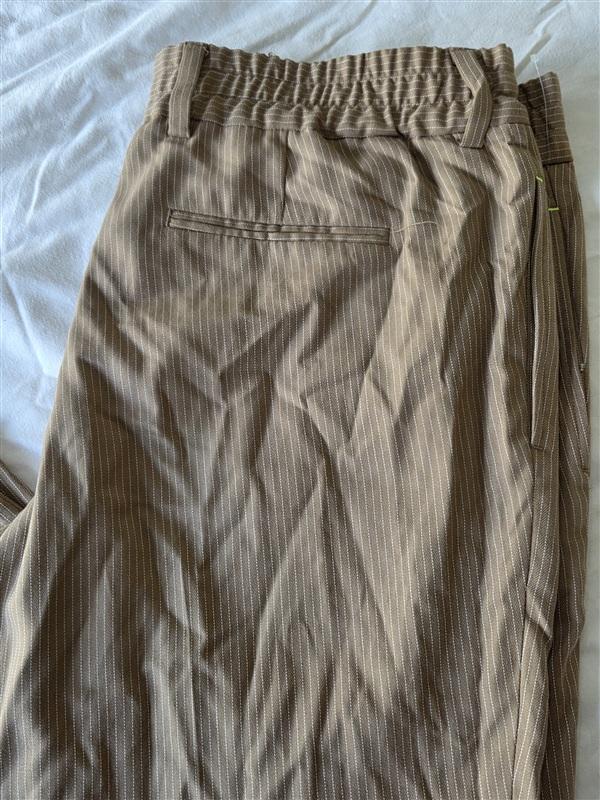 NWOT INC LG Pinstripe Tan Elastic Waist Button Up Pants 133285
