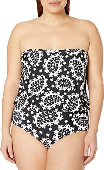 Anne Cole 18W RIVIERA PAISLEY Blouson Strapless 1PC Swimsuit 133293