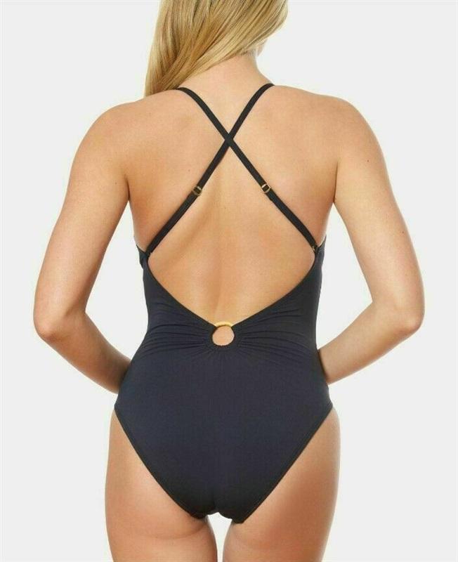 NWOT Bleu by Rod Beattie 14 Mio Ring Cross back 1PC Black Swimsuit 133294