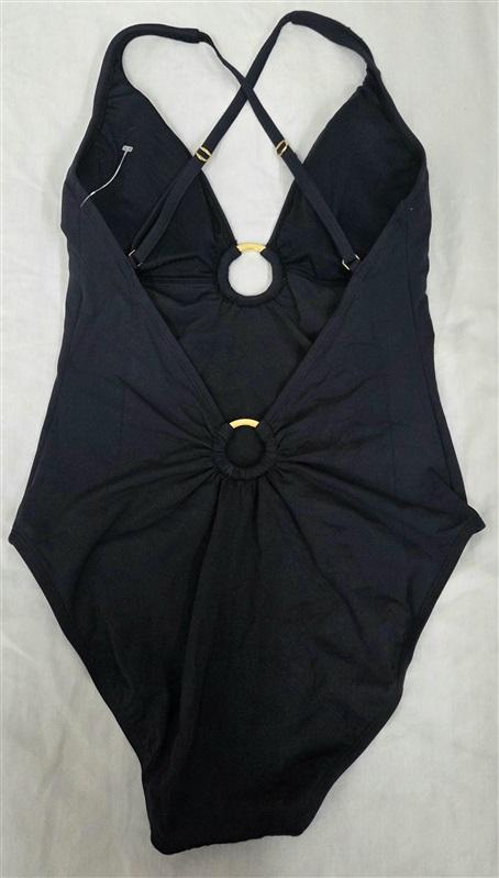 NWOT Bleu by Rod Beattie 14 Mio Ring Cross back 1PC Black Swimsuit 133294